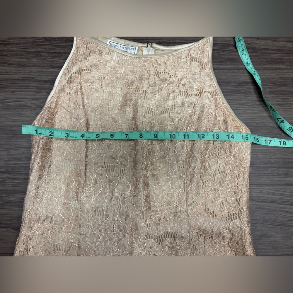 Jessica McClintock Gunne Sax Vintage Size 9 / 10 Lace Mini Sheath Dress Beige - Picture 3 of 6